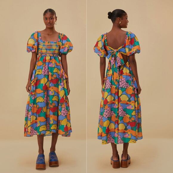 Farm Rio Fruit Landscape Midi Dress - Picture 1 of 8
